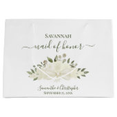 White Boho Roses Bouquet Wedding Maid of Honor ラージペーパーバッグ (正面)