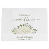 White Boho Roses Bouquet Wedding Maid of Honor ラージペーパーバッグ (裏面)