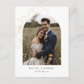 White | Boho Thank You Gold Floral Wedding ポストカード (正面)