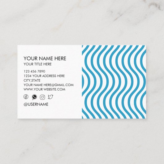 White Bondi Blue Wave Design Business Card 名刺 (裏面)