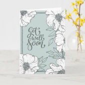 White Botanicals on Aqua "Get Well Soon" カード (黄色い花)