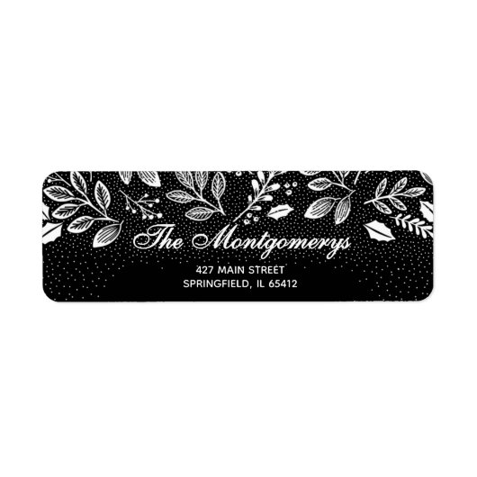 White Botanicals on Black Return Address ラベル (正面)