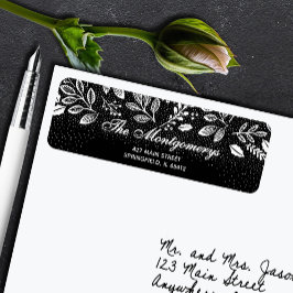 White Botanicals on Black Return Address ラベル