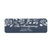 White Botanicals on Blue Return Address ラベル (正面)
