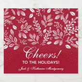 White Botanicals on Cranberry Christmas スパークリングワインラベル (シングルラベル)