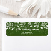 White Botanicals on Green Return Address ラベル (インサイチュ)