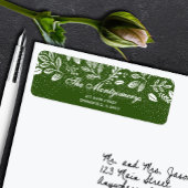 White Botanicals on Green Return Address ラベル