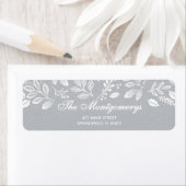 White Botanicals on Grey Return Address ラベル (インサイチュ)