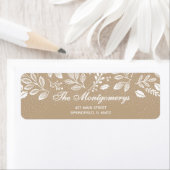 White Botanicals on Taupe Return Address ラベル (インサイチュ)