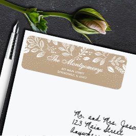 White Botanicals on Taupe Return Address ラベル