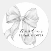White Bow Bridal Shower ラウンドシール (正面)