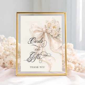 White Bow Bridal Shower Cards and Gifts ポスター