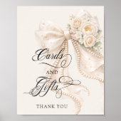 White Bow Bridal Shower Cards and Gifts ポスター (正面)