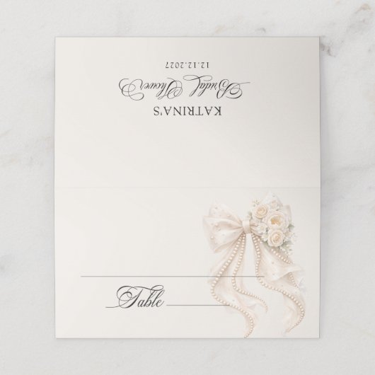 White Bow Bridal Shower Place Card プレイスカード (外部開封)