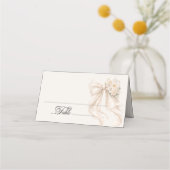 White Bow Bridal Shower Place Card プレイスカード (正面)