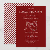 White bow Christmas Holiday Party Invitation 招待状 (正面/裏面)