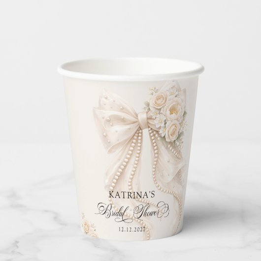 White Bow Floral Bridal Shower 紙コップ (裏面)