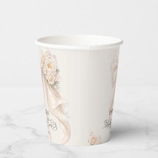 White Bow Floral Bridal Shower 紙コップ (右)