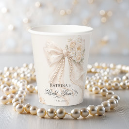 White Bow Floral Bridal Shower 紙コップ