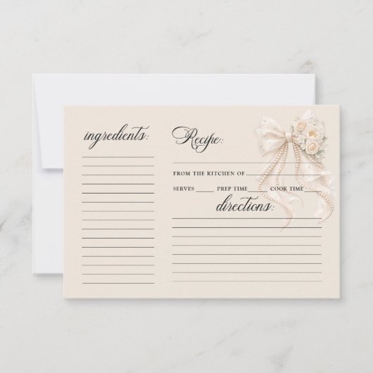 White Bow Floral Bridal Shower Recipe Card (正面)