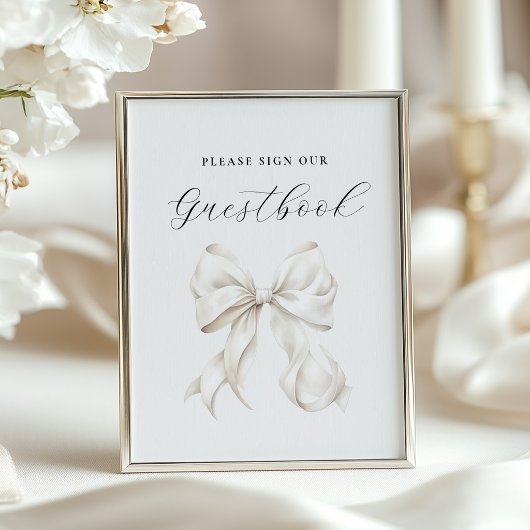 White Bow Guest Book Table Sign ポスター