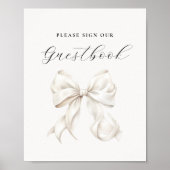 White Bow Guest Book Table Sign ポスター (正面)