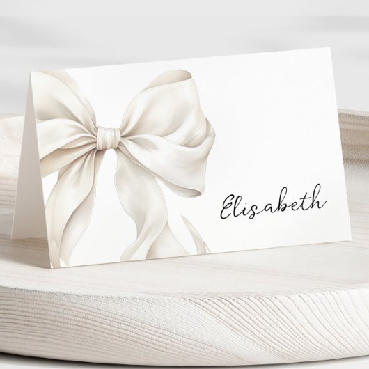 White Bow Name Place Card テーブルナンバー