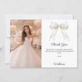 White bow photo pearls girl Quinceanera サンキューカード (正面)