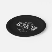 White Bow She's Tying the Knot Black Bridal Shower ペーパープレート (アングル)