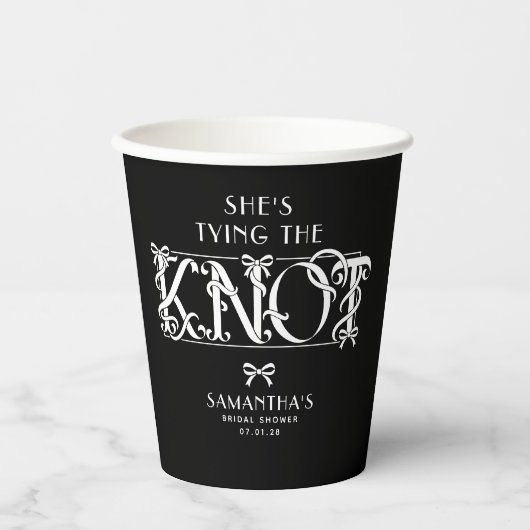 White Bow She's Tying the Knot Black Bridal Shower 紙コップ (正面)