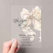 White Bow She's Tying the Knot Bridal Shower アクリル招待状 (インサイチュ (ポータブル))