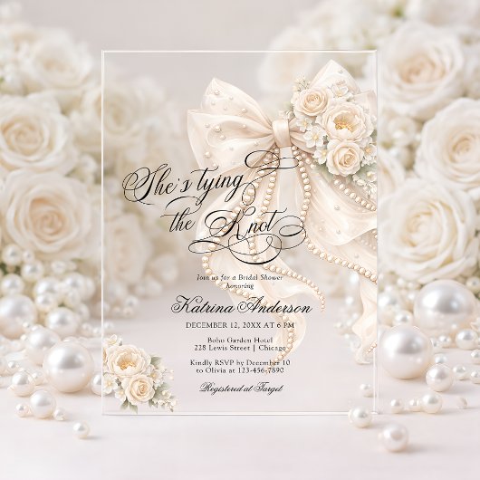 White Bow She's Tying the Knot Bridal Shower アクリル招待状