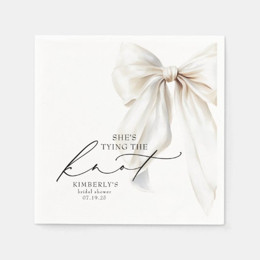 White Bow She's Tying the Knot Bridal Shower スタンダードカクテルナプキン (正面)