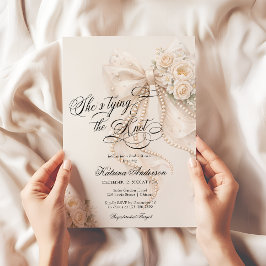 White Bow She's Tying the Knot Bridal Shower 招待状