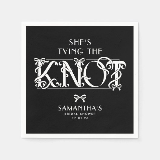 White Bow She's Tying the Knot Chic Bridal Shower スタンダードカクテルナプキン (正面)