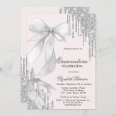 White Bow Silver Glitter Drips Quinceañera 招待状 (正面/裏面)