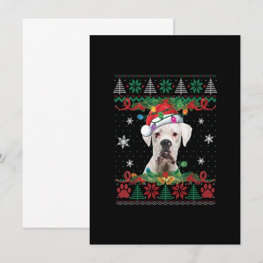 White Boxer Christmas Santa Ugly Sweater Dog Lover 招待状 (正面/裏面)