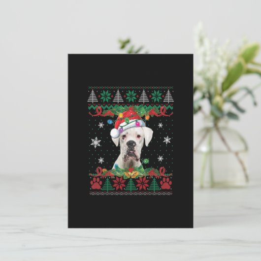 White Boxer Christmas Santa Ugly Sweater Dog Lover 招待状 (スタンド正面)