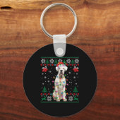 White Boxer Dog Ugly Christmas Sweater Funny Xmas  キーホルダー (正面)