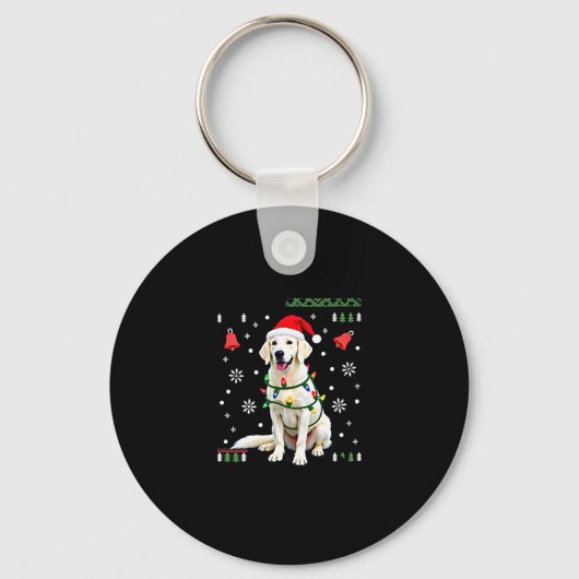 White Boxer Dog Ugly Christmas Sweater Funny Xmas  キーホルダー (正面)