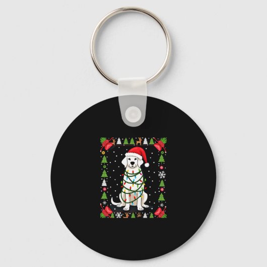 White Boxer Dog Ugly Christmas Sweater Funny Xmas  キーホルダー (正面)