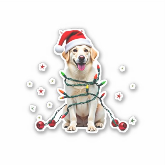 White Boxer Dog Ugly Christmas Sweater Funny Xmas  シール (正面)
