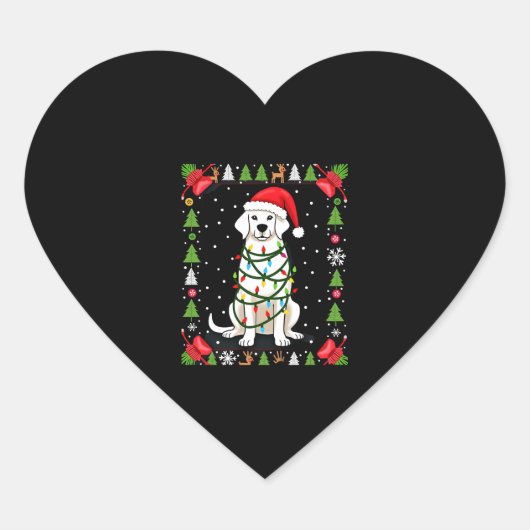 White Boxer Dog Ugly Christmas Sweater Funny Xmas  ハートシール (正面)