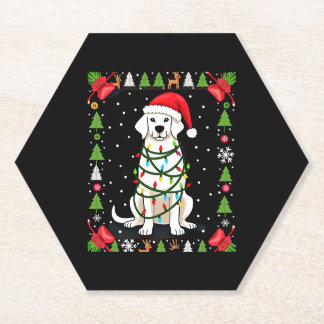 White Boxer Dog Ugly Christmas Sweater Funny Xmas  ペーパーコースター