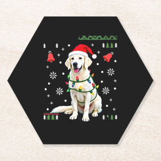 White Boxer Dog Ugly Christmas Sweater Funny Xmas  ペーパーコースター