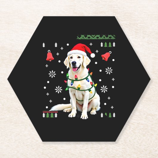 White Boxer Dog Ugly Christmas Sweater Funny Xmas ペーパーコースター (正面)