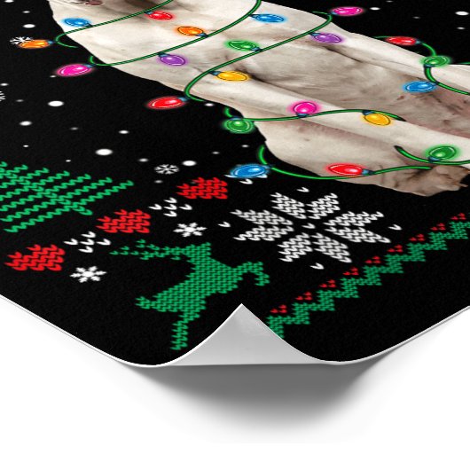 White Boxer Dog Ugly Christmas Sweater Funny Xmas  ポスター (角)