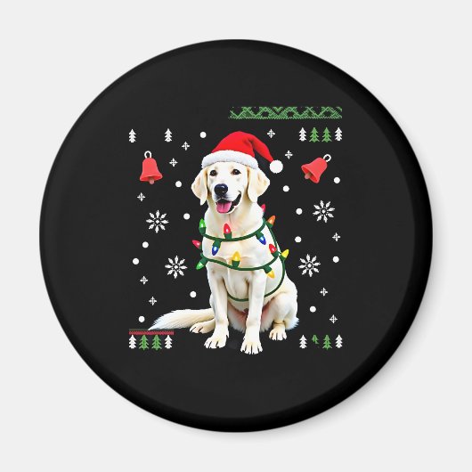 White Boxer Dog Ugly Christmas Sweater Funny Xmas  マグネット (正面)