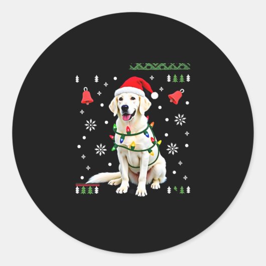 White Boxer Dog Ugly Christmas Sweater Funny Xmas ラウンドシール (正面)