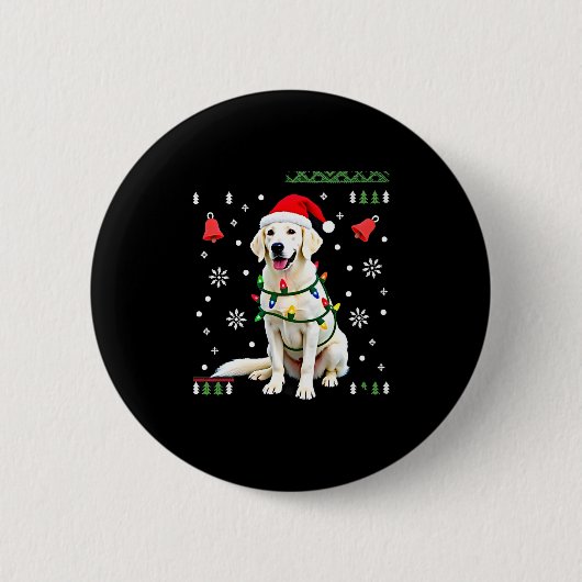 White Boxer Dog Ugly Christmas Sweater Funny Xmas  缶バッジ (正面)